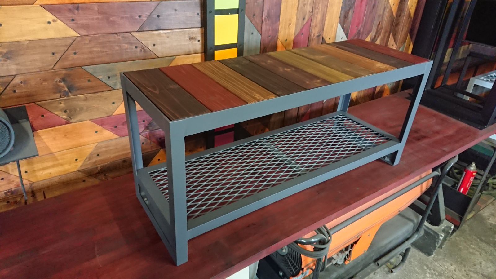 無塗装でアイアンなベンチ＆シューズラック♪ 300×900×400mm マット