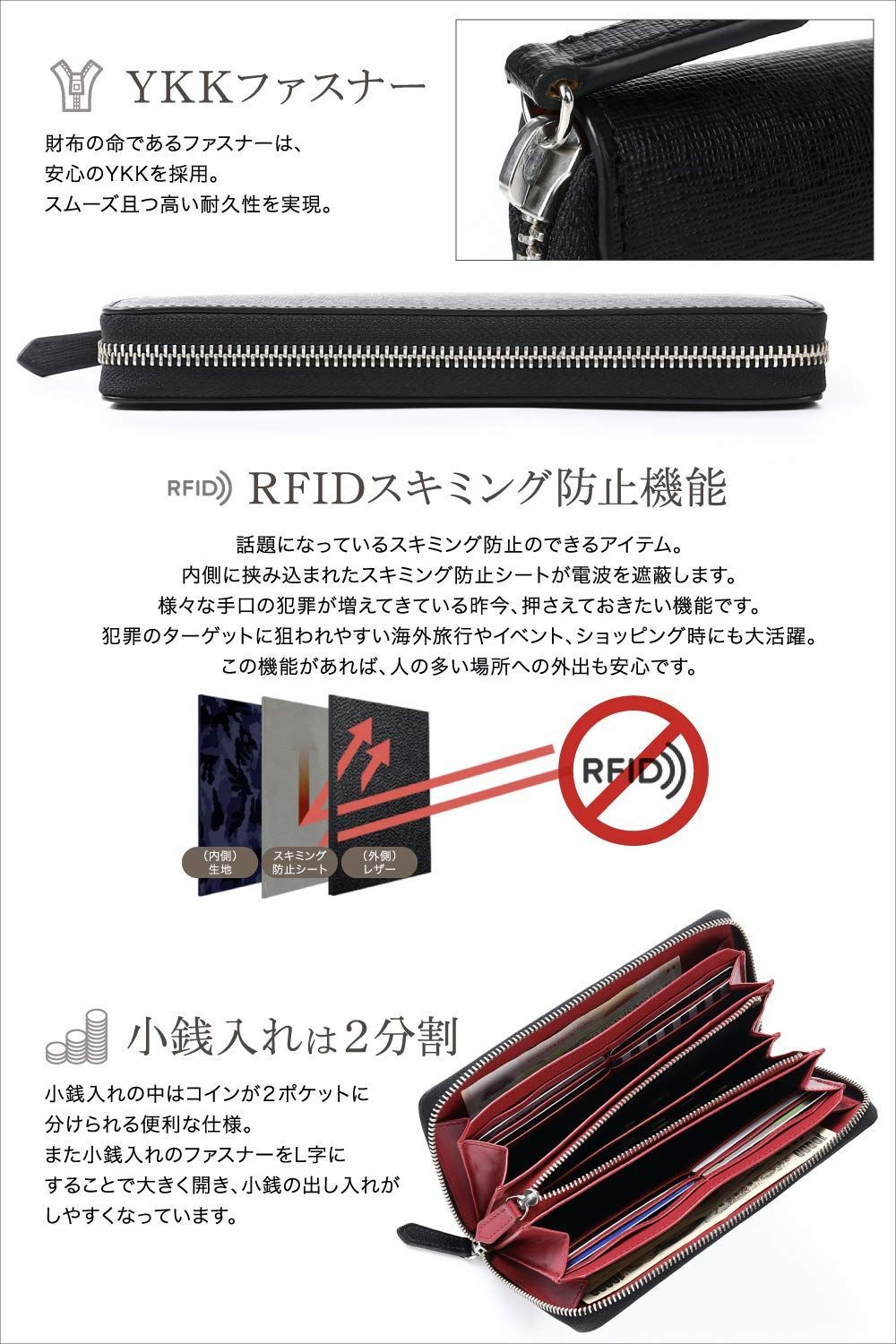 色: 黒×ブルー】AGENNDA 財布 メンズ 長財布 イタリアンサフィアーノ