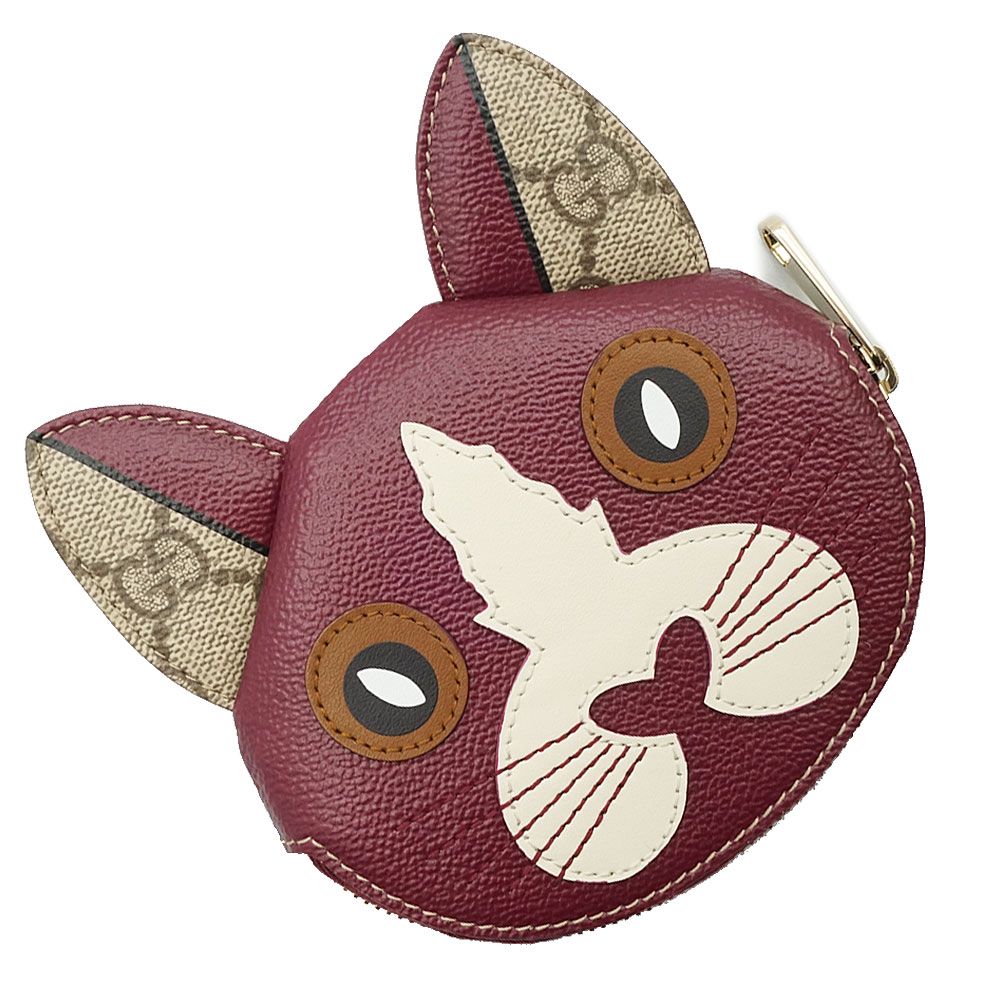 グッチ ズー 猫 キャット ディテール GG コインケース 小銭入れ 財布 GGスプリームキャンバス レザー ベージュ ロッソアンコーラ ボルドー ゴールド金具 818766 GUCCI
