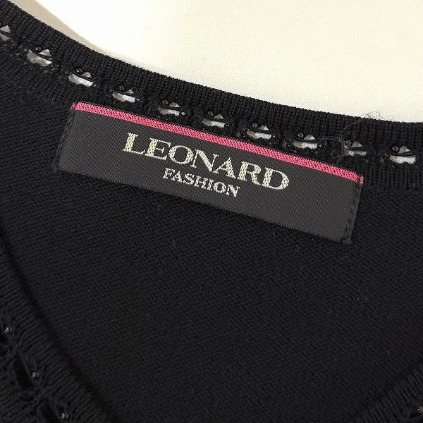 【未使用】LEONARD レオナール 黒 花柄 ビーズ カーディガン LL anc レオナール LEONARD カーディガン LL 黒系 マルチ ニット 花柄