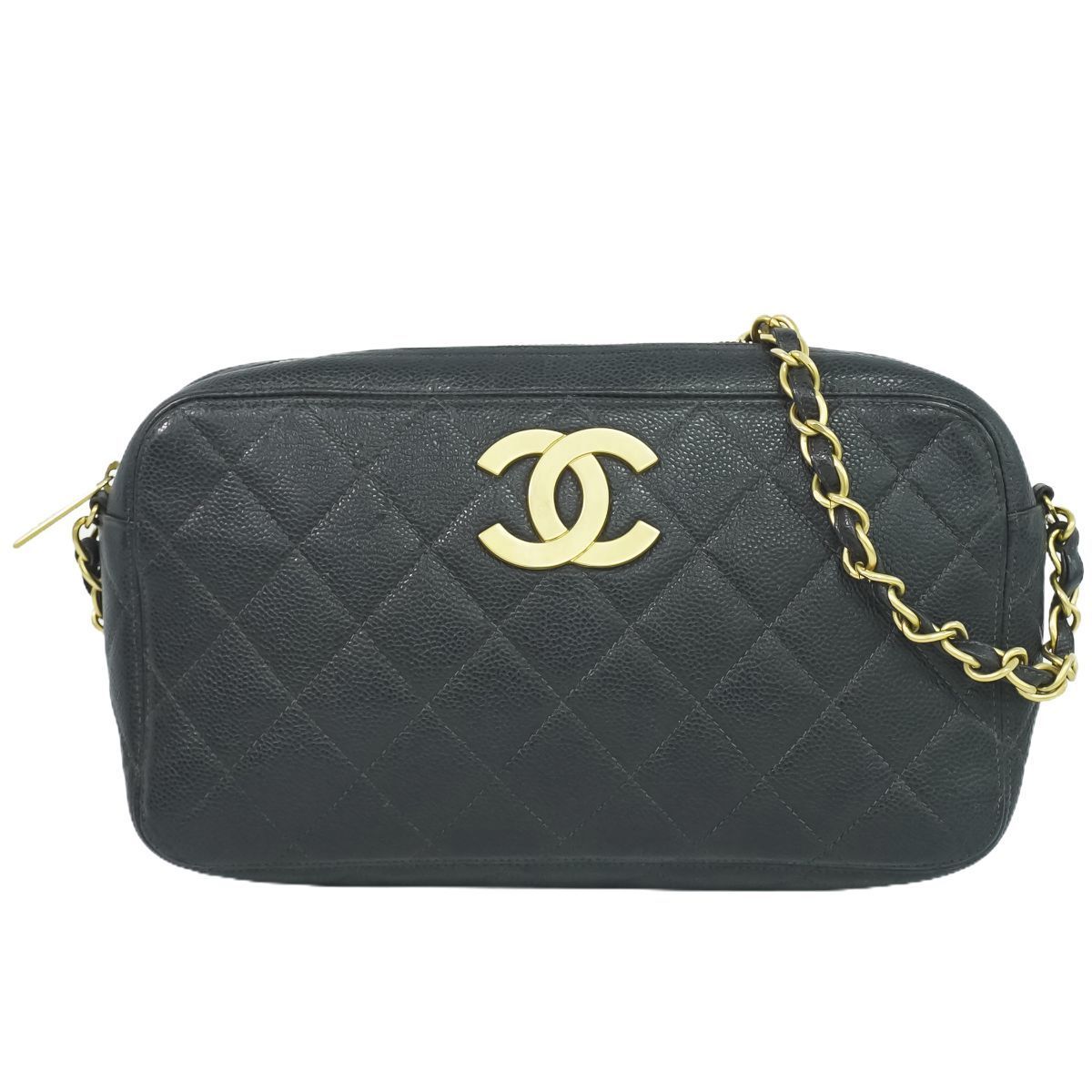 本物 シャネル CHANEL ココマーク マトラッセ チェーン ショルダーバッグ キャビアスキン レザー ブラック Matelasse バッグ  ジェンダーレス ジェンダーフリー 中古 【フォロー割】