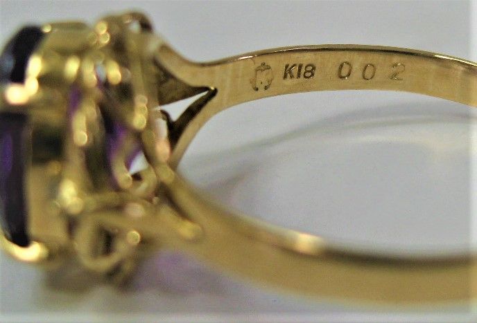 K18 18金 リング 指輪 神秘的なアメシスト 10×8mm D 0.02ct