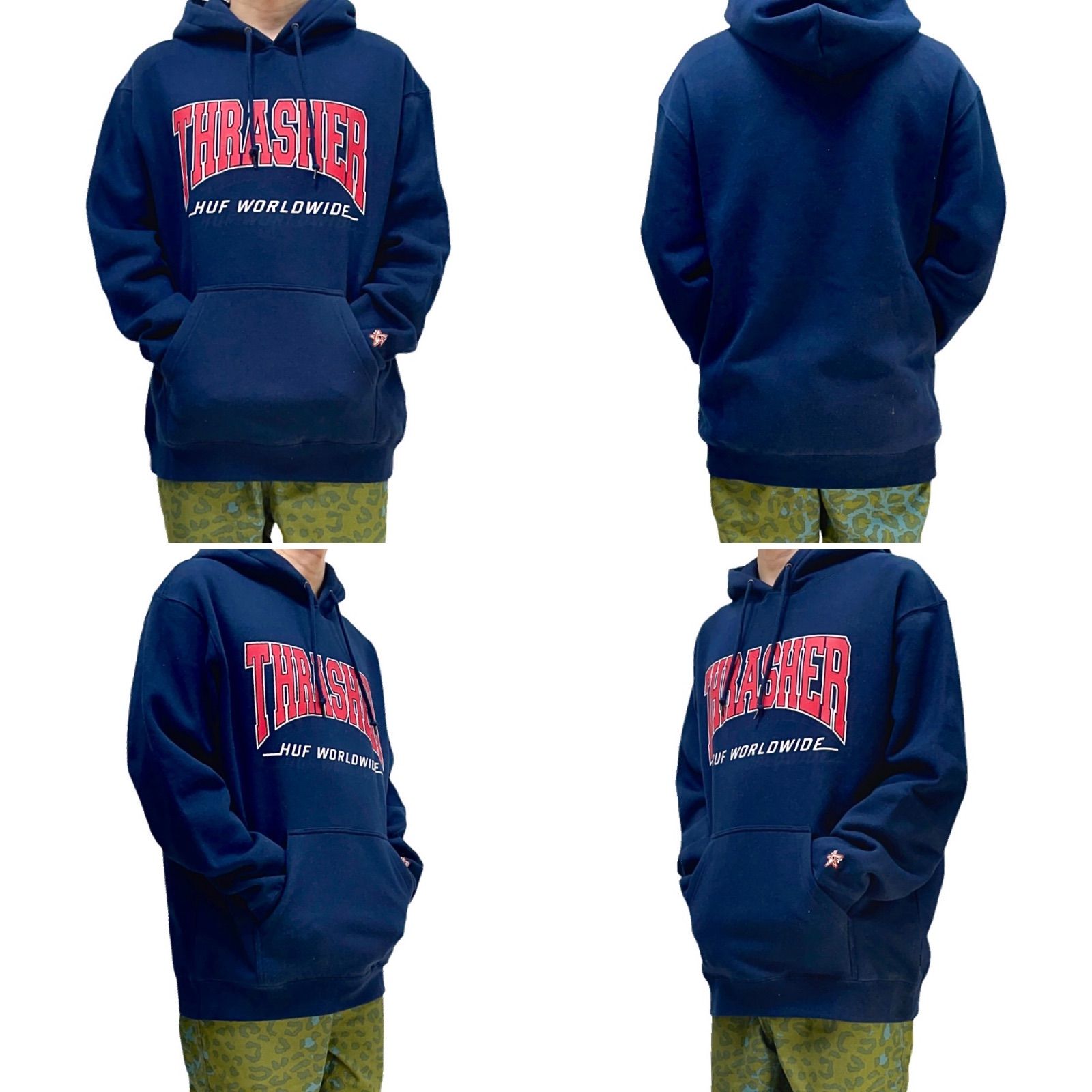 新作コラボ！フーディー【HUF×Thrasher】プルオーバーパーカー ハフ] スラッシャー TDS コラボロゴプリント プルオーバーパーカー