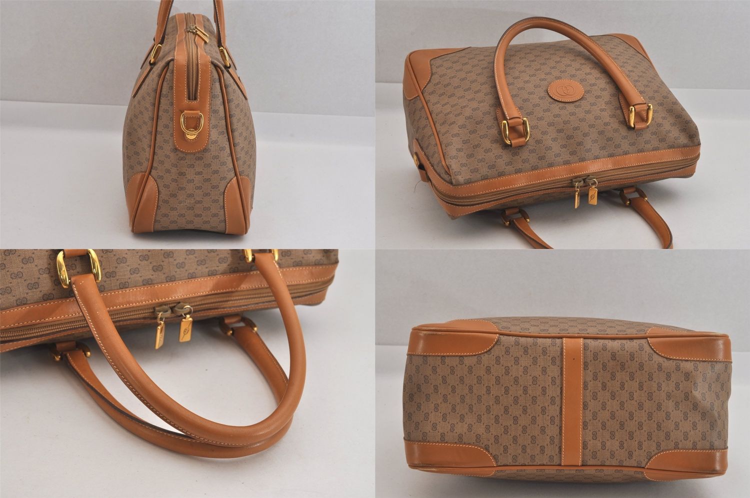 【美品✨】グッチ ハンドバッグ ボストンバッグ マイクロGG ブラウン GUCCI グッチ ヴィンテージ マイクロGG ピーブイシー レザー