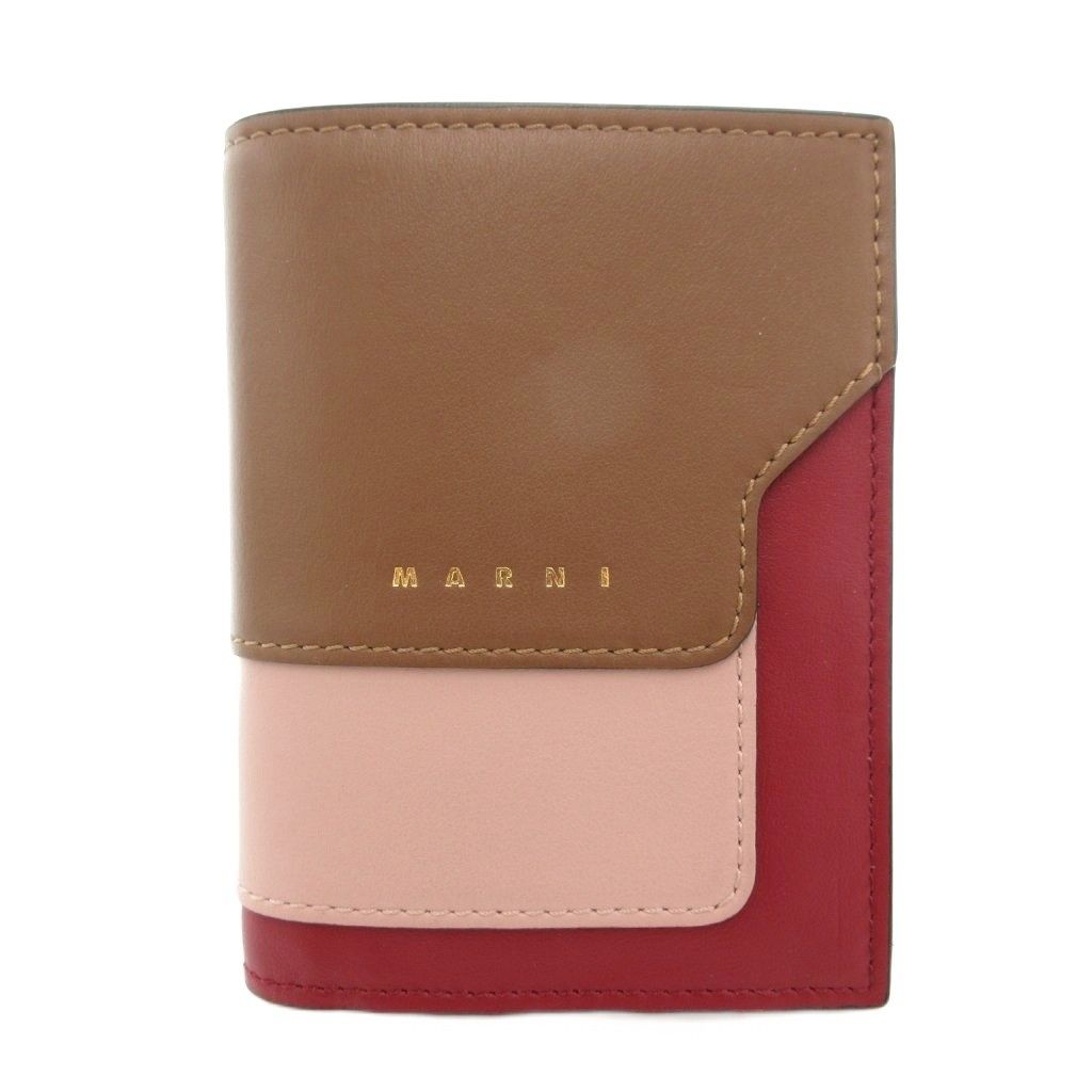 マルニ 二つ折り財布 レザー マルチカラー 赤 ブラウン ピンク コンパクト マルニ MARNI 二つ折り財布 レディース ジップ コンパクト