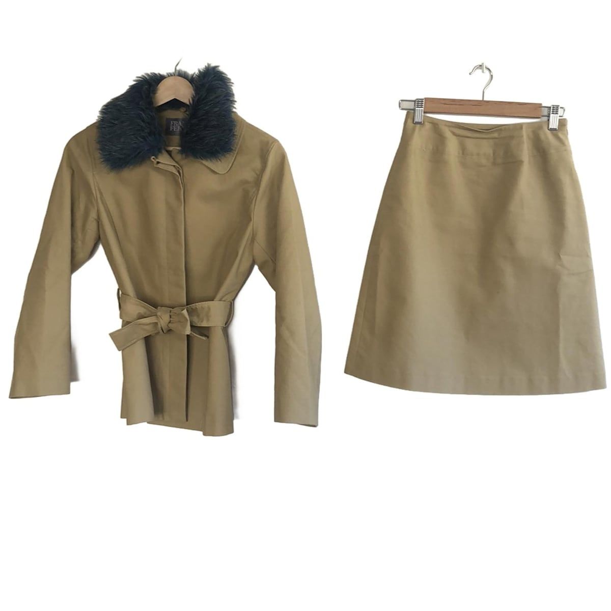 FRANCO FERRARO フランコフェラーロ スカートスーツ レディース - ベージュ×ブルーグレー フェイクファー取り外し可