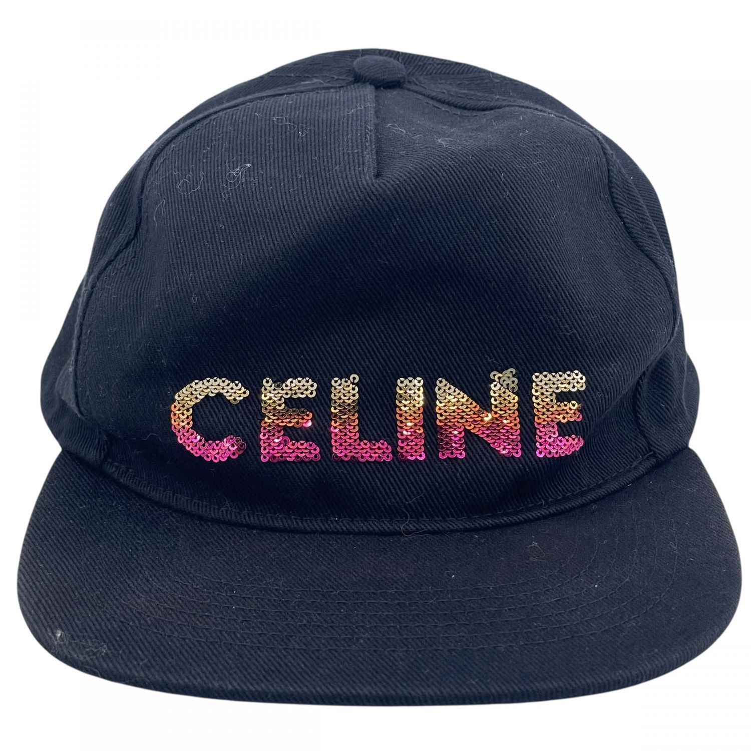 CELINE キャップ 中古】 CELINE セリーヌ キャップ スパンコール ロゴ キャップ