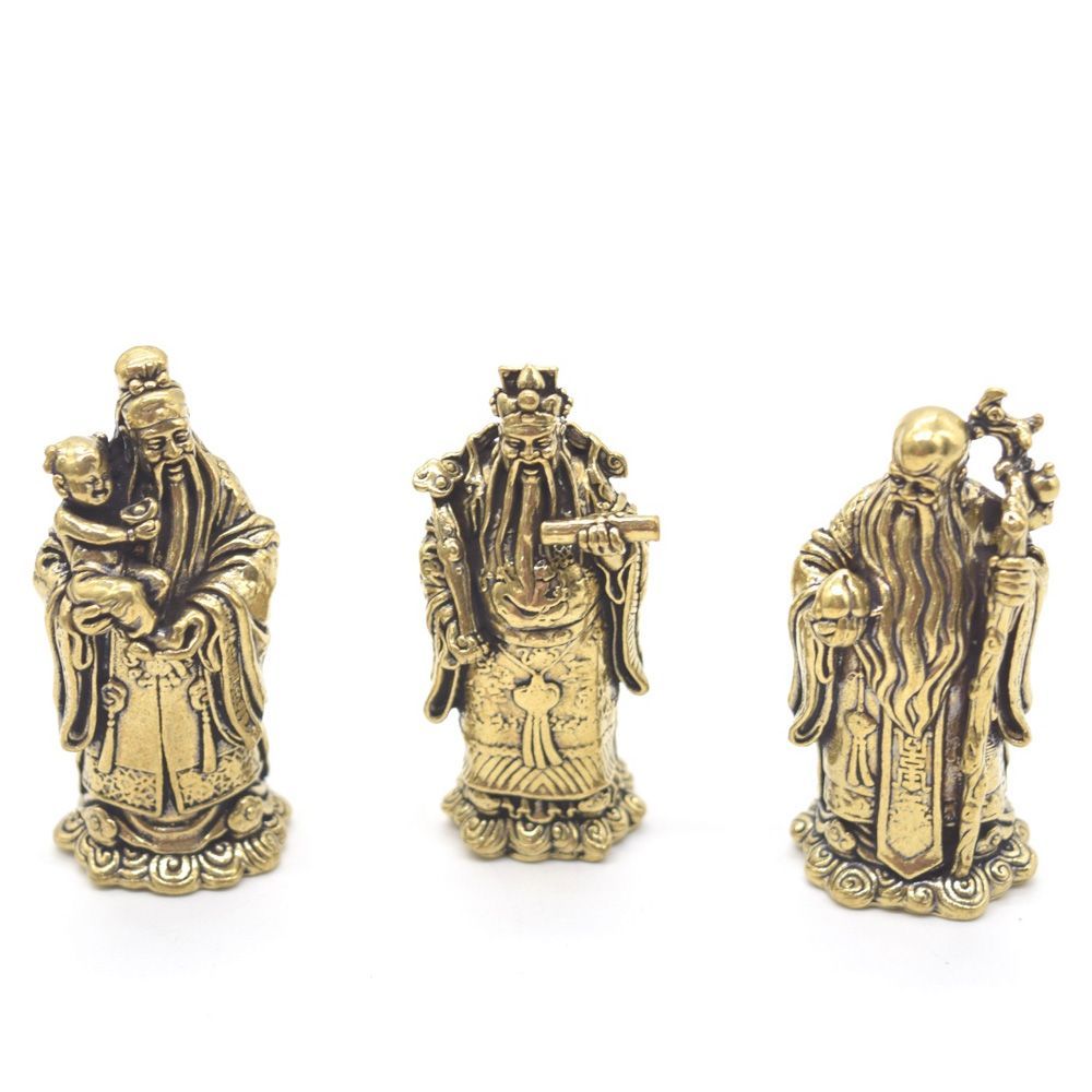 福禄寿 置物 金属製 アジアの神様 三体セット 5.5cm 錫 置物