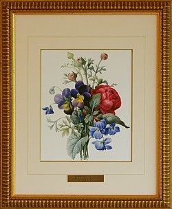 ルドゥーテの花の絵　ラナンキュラスとパンジーの花束