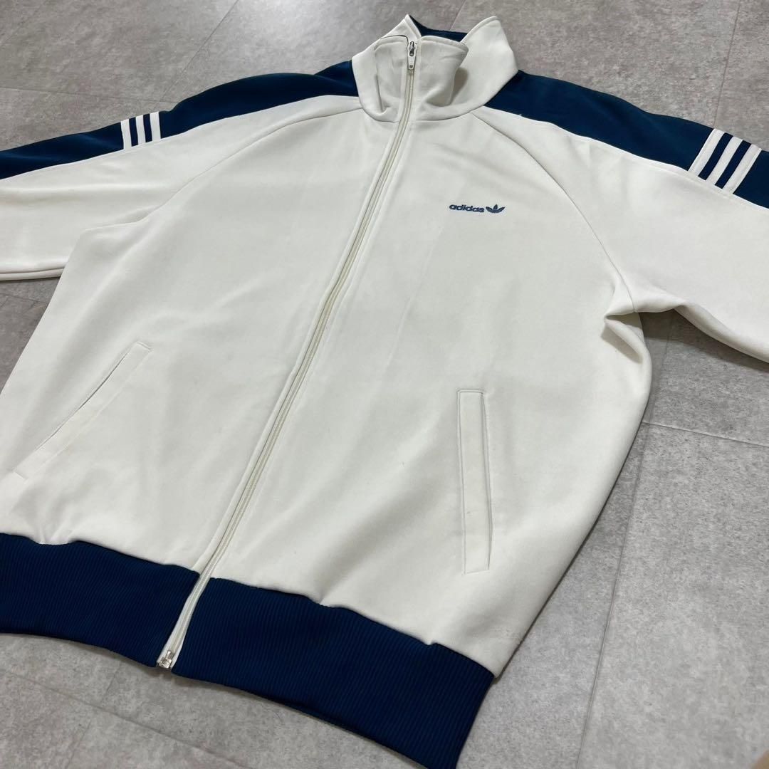 希少　アディダス　70s トラックジャケット　白　ブルー　ジャージ　L 西ドイツ 希少 アディダス 70s トラックジャケット 白 ブルー ジャージ L