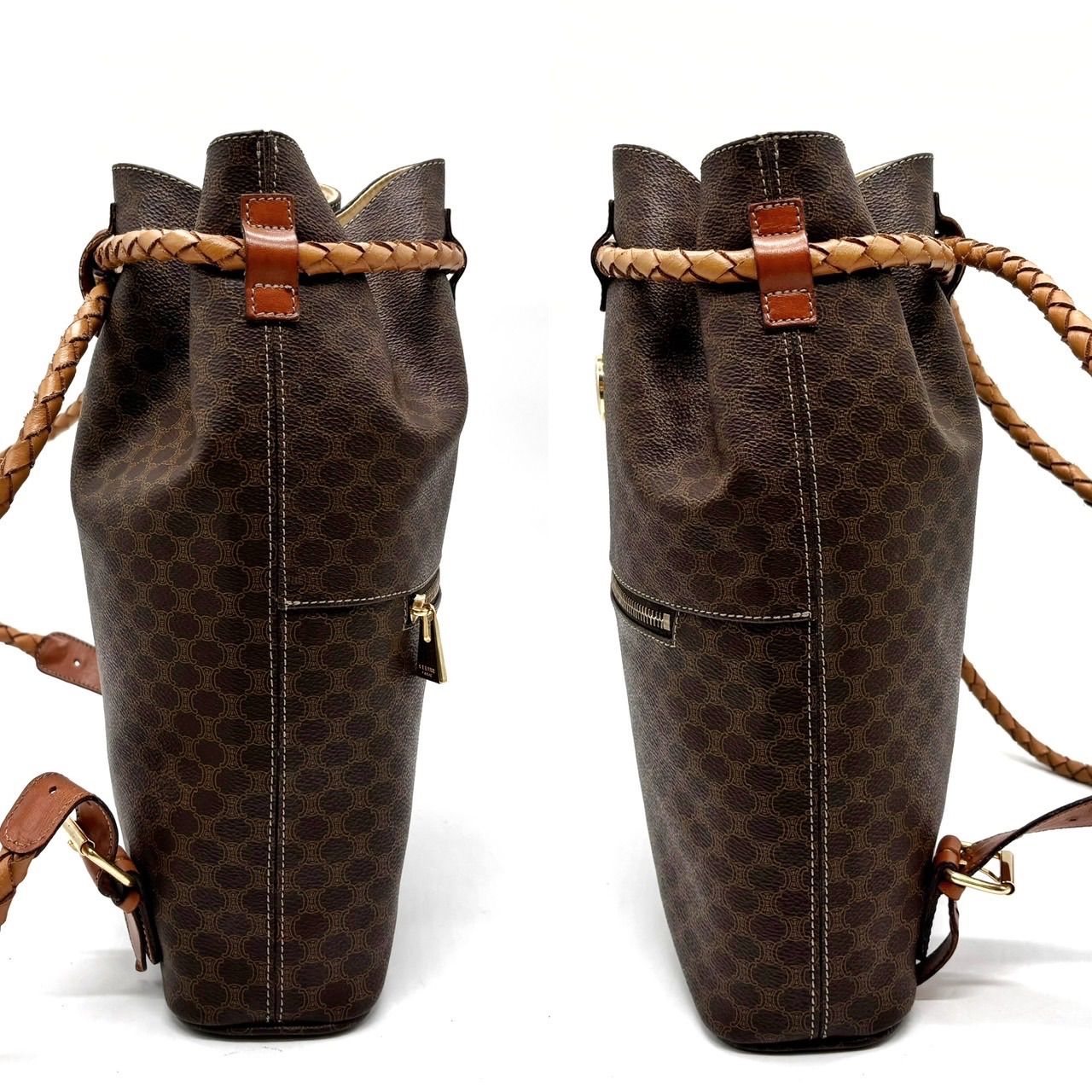 【美品】セリーヌ リュック トリオンフ マカダム ゴールド金具 レディース 茶 ✨良品✨ CELINE セリーヌ リュックサック バックパック