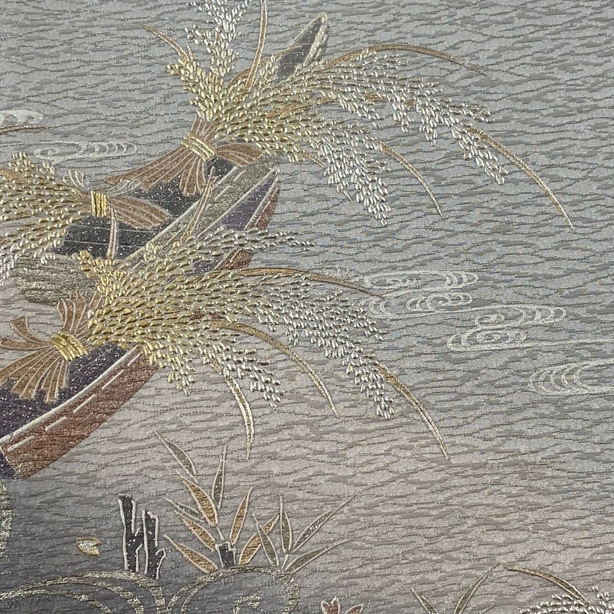 R7aa1056 袋帯 和田光正 落款 光彩箔 緑 青緑 ゴールド お太鼓柄