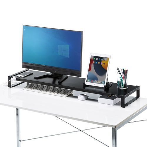 サンワサプライ 電源タップ USBハブ付き机上ラック W1000 MR-LC206BKN