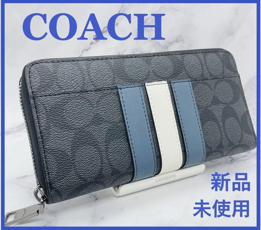 COACH 新品 長財布 メンズ レディース コーチ 濃紺 白 財布 107 - 長財布