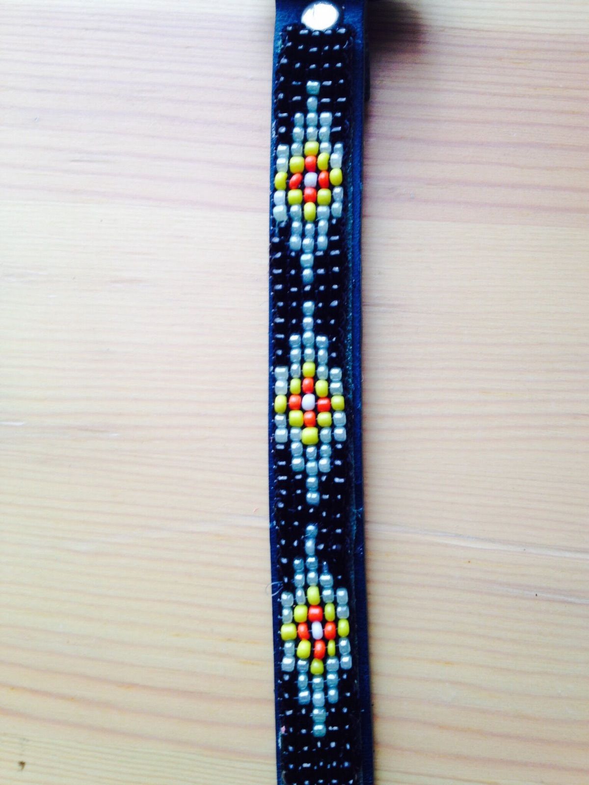 ビーズブレスレットD【ブルー/青】ネイティブ柄 革 レザー バックル  