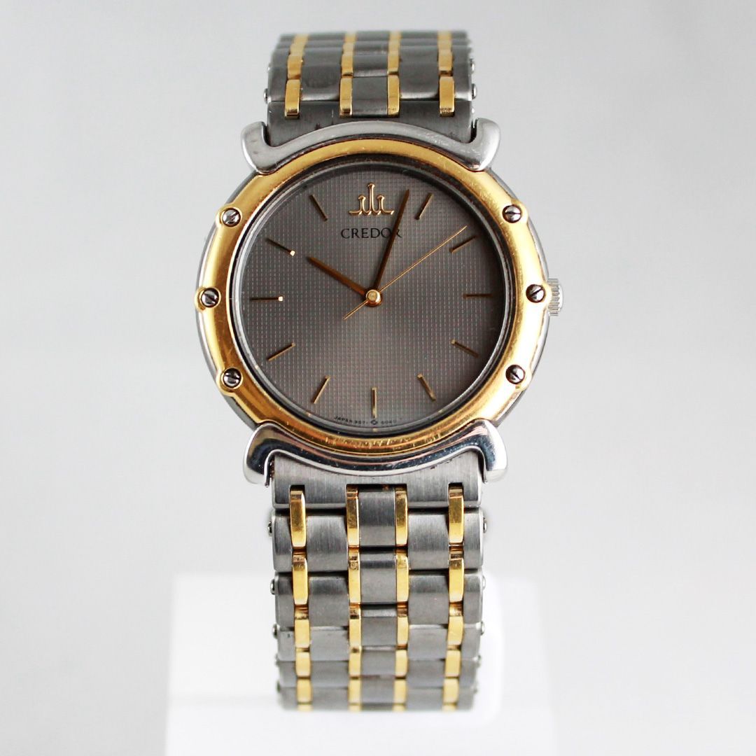 | 期間 販売 SA117 SEIKO クレドール 9571-6050 ラウンド グレー文字盤 コンビ ゴールド ステンレス クオーツ メンズ ドレスウォッチ 銀座サコム堂