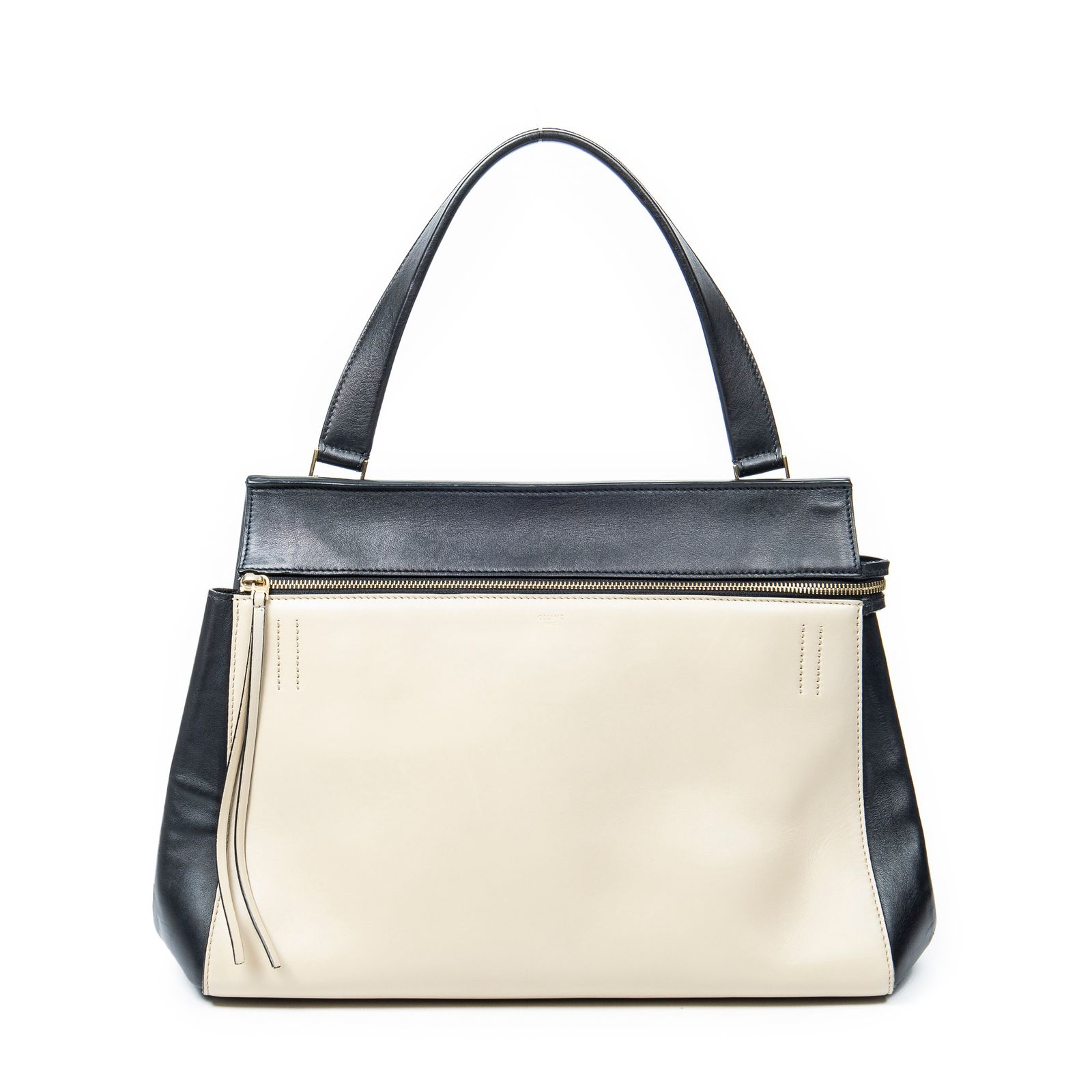 CELINE セリーヌ中バイカラーエッジブラック|ベージュカーフスキンレザーA