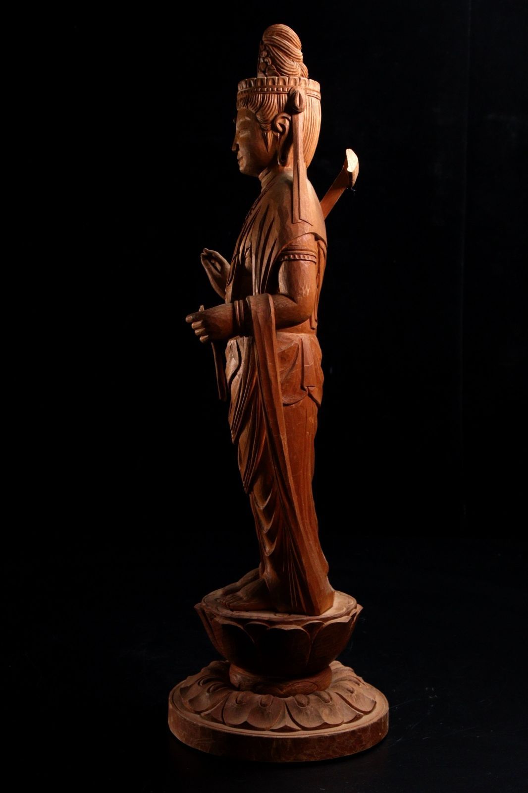針尾廣志作 木彫 観音菩薩立像 47.5cm 仏教美術 仏像 唐物 骨董
