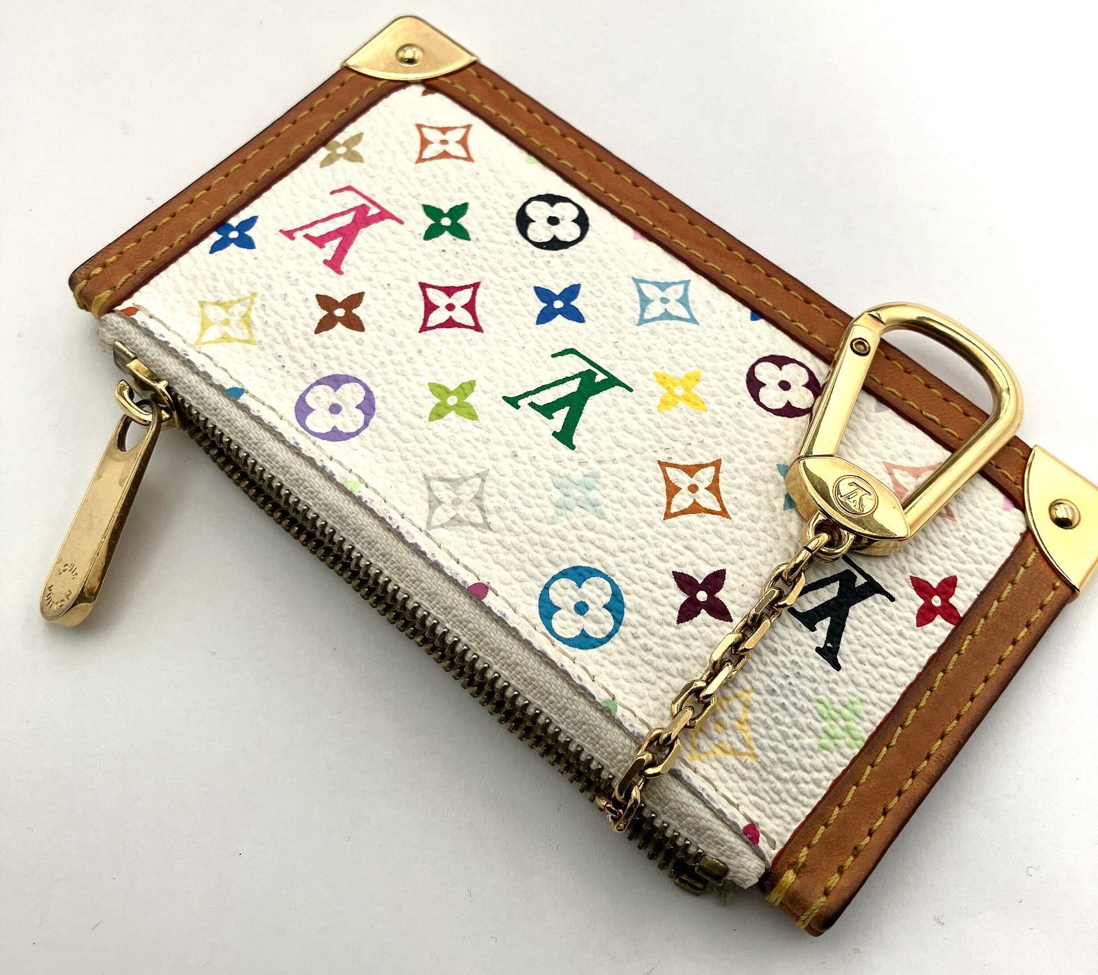 【鑑定済み】正規品 ルイヴィトン LOUIS VUITTON  モノグラム マルチカラー ポシェットクレ ブロン M92655 コインケース キーリング ホワイト