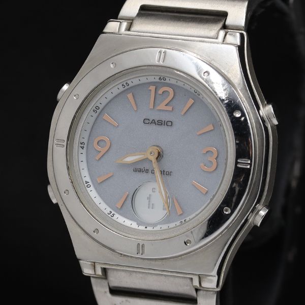 稼働 カシオ ウェーブセプター 4739 LWA-M140 ラウンド 電波ソーラー シルバー文字盤 レディース腕時計 TKD 2000000 NSK