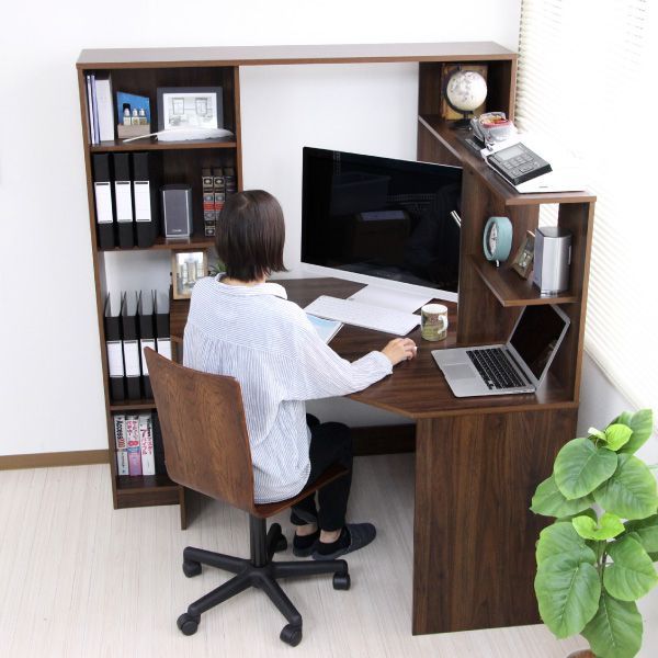 パソコンデスク L字型 コーナー デスク 机 ブラウン - メルカリ