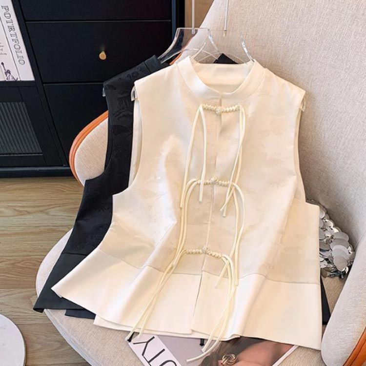 ジャガードベスト風トップス レディース She's Closet ベスト ジレ ダブルジップアップショート丈ふくれ