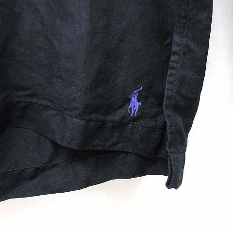 90's polo by Ralph Lauren リネンシルク ブラック POLO by RALPH LAUREN linen×silk black open collar shirt