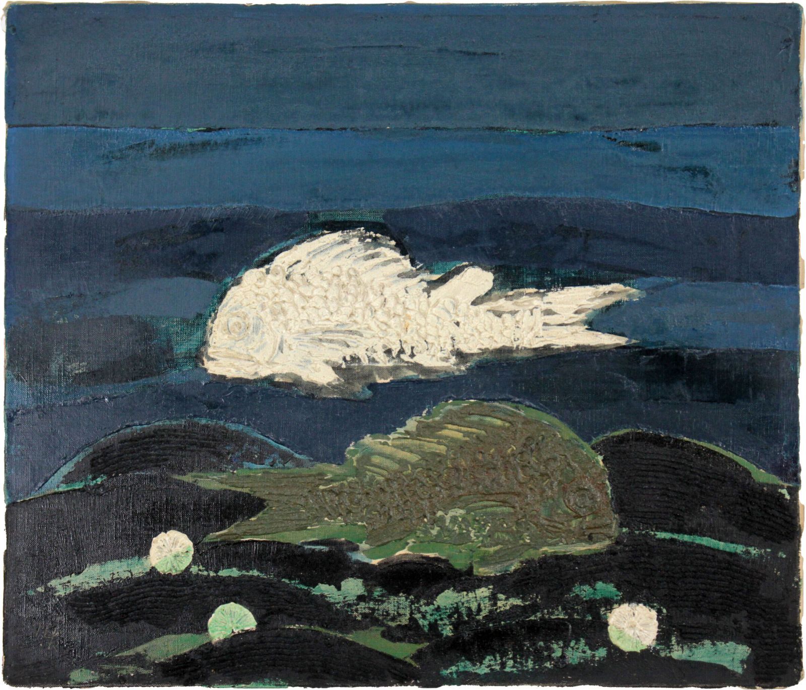 国松登 「白い魚」 油絵・油彩画 絵画 国松登 「白い魚」 油絵・油彩画 絵画 - メルカリ