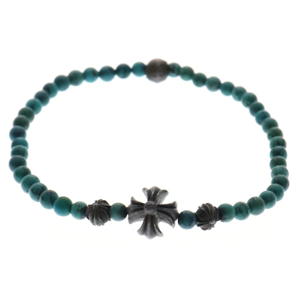 CHROME HEARTS クロムハーツ 4mm BEAD ターコイズ ビーズブレスレッド ブルー|シルバー