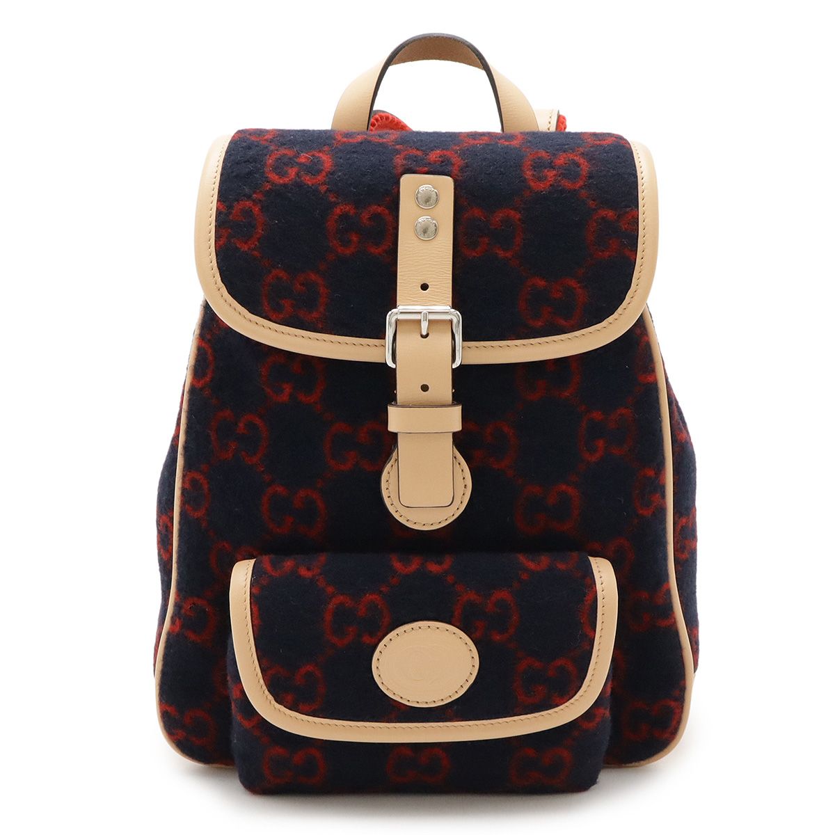 GUCCI グッチ チルドレンズ GGウール バックパック リュックサック ウール レザー ネイビー 紺 レッド 赤 シルバー金具 630818
