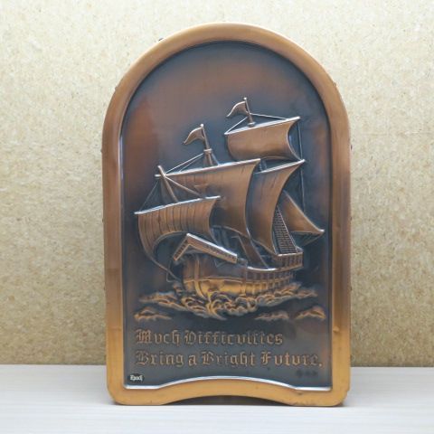 ヴィンテージ 島本製作所 純銅 スリッパラック 両面装飾 木製