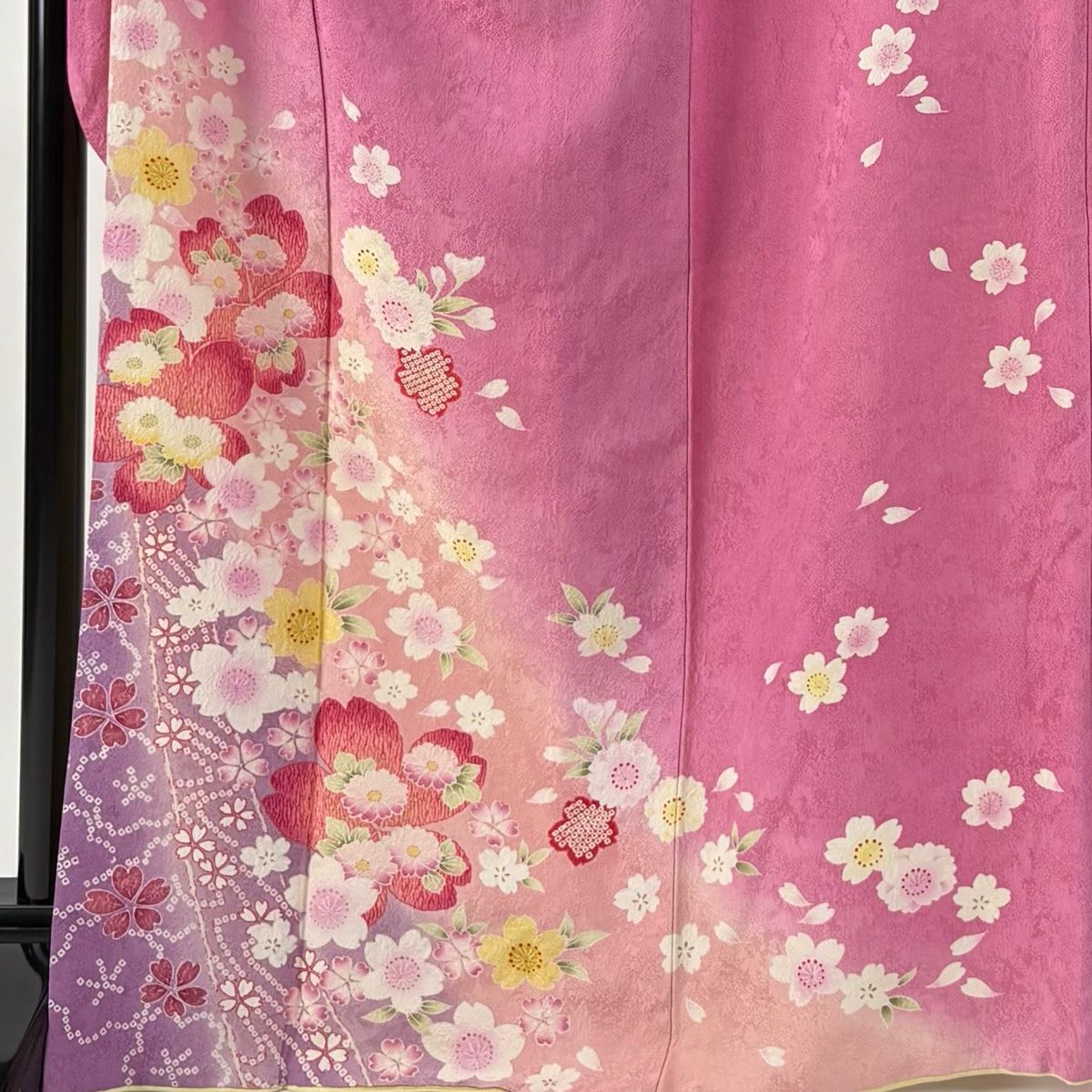 振袖 身丈169.5cm 裄丈67.5cm L 袷 袋帯フルセット 桜 地紋 ぼかし 金彩 ピンク 正絹
