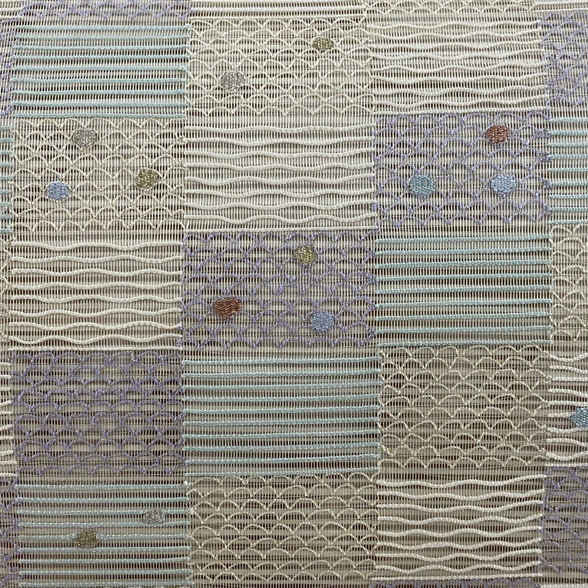 名古屋帯 秀品 夏帯 絽 八寸名古屋帯 松葉仕立て 変わり市松 金