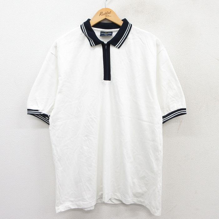 XL/古着 半袖 ハーフジップ ポロ シャツ メンズ 90s コットン 白