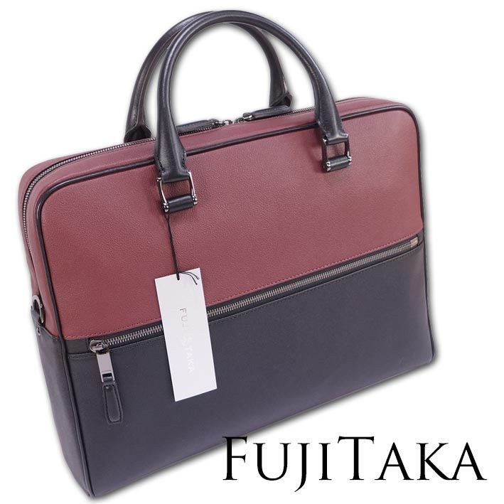 フジタカ FUJITAKA レザー ビジネスバッグ A4 ベリル メンズ ワイン×ブラック 日本製 定価58,300円 牛革 ブリーフケース ２WAY  ショルダーバッグ 13.3インチPC収納 30代 40代 50代 - メルカリ