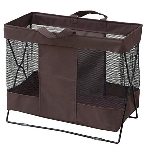 Medium_ブラウン 山善 手荷物 収納 ボックス 幅45.5×奥行25×高さ37cm Mサイズ メッシュ 着脱 折りたたみ 滑り止め付き 組立品 ブラウン HTB-M(BR)