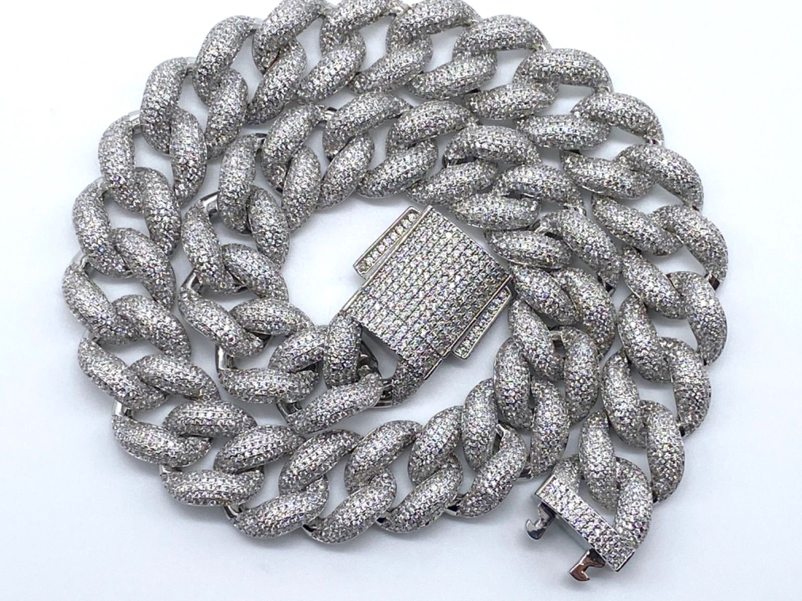 モリモリ‼︎幅18ミリ24インチ シルバー パヴェ留めLEX 喜平ネックレス  