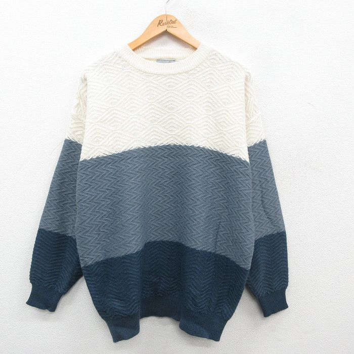 XL/古着 長袖 セーター メンズ 00s 無地 マルチカラー アクリル クルーネック 紺他 ネイビー spe 24sep19 中古 ニット トップス