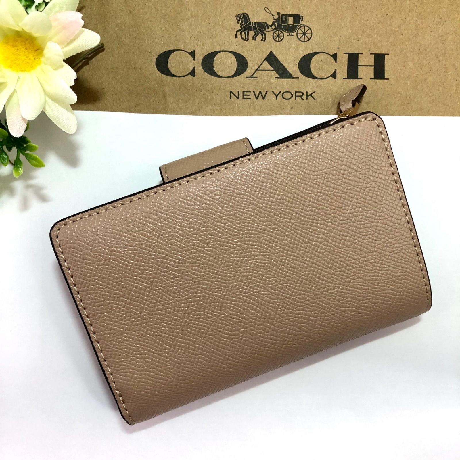 人気☆COACH コーチ 2つ折り財布 二つ折り ベージュ グレージュ トープ