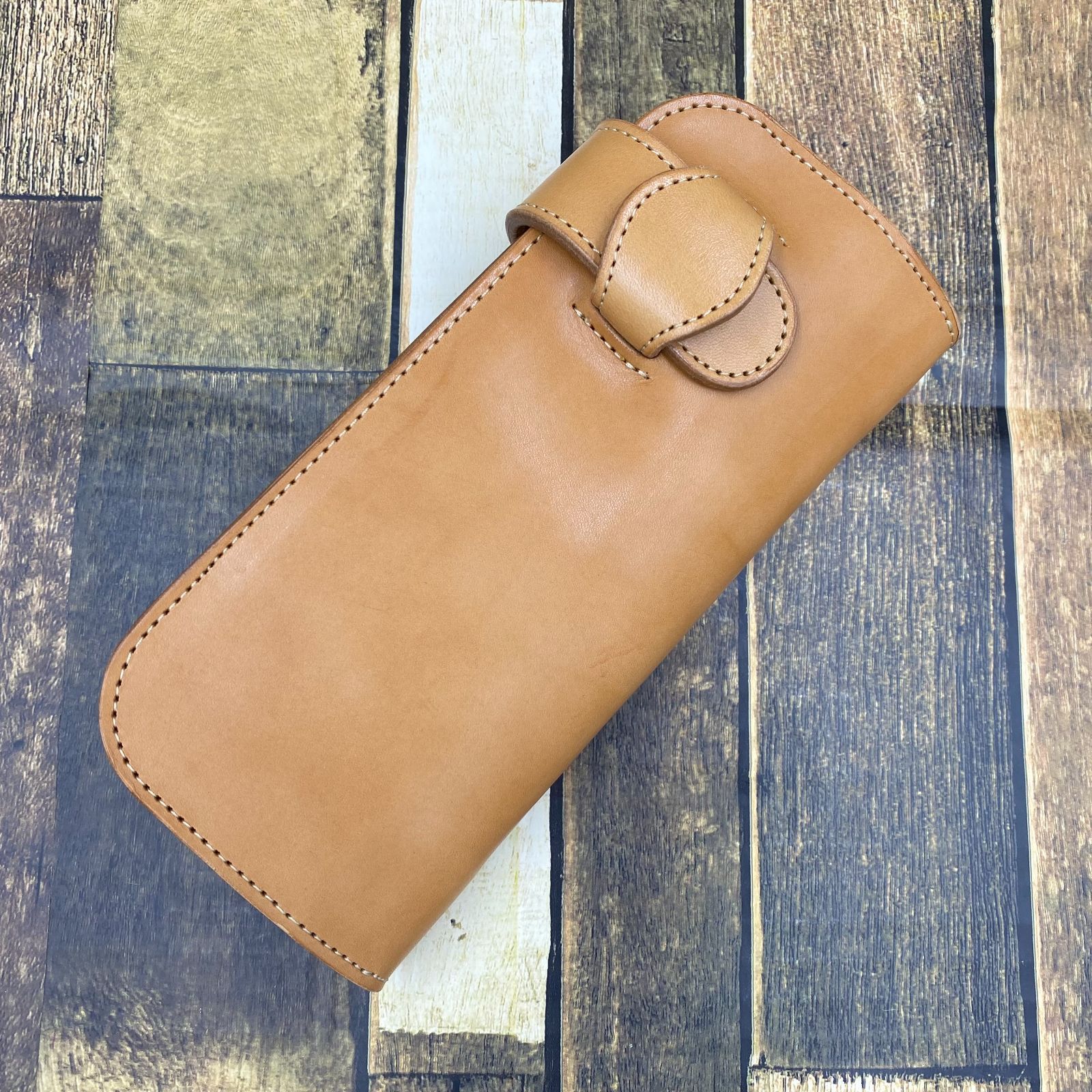 姫路レザー】長財布 バイカーズウォレット キャメル カード入れ