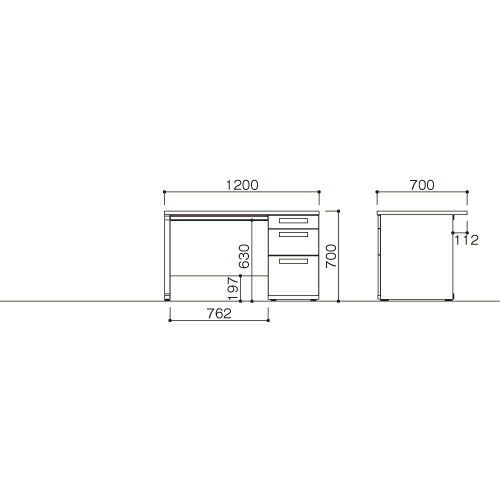 オフィスデスク ﾅﾁｭﾗﾙ|ﾎﾜｲﾄ LDC-K127-R3 NA 4933178108048 ●外寸 幅１２００×奥７００×高７００ｍｍ 1個