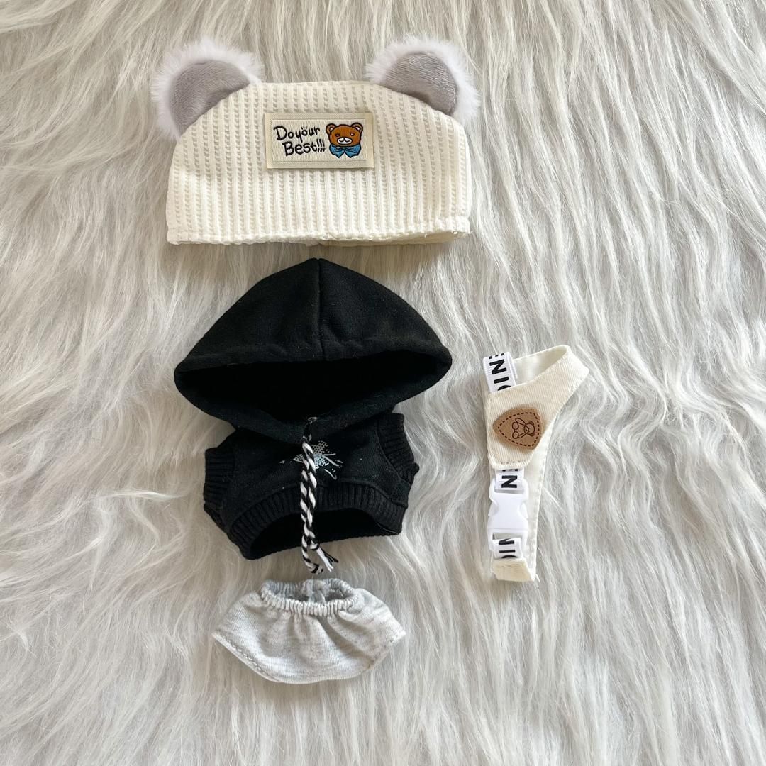 ぬいぐるみ ぬい服 10cm くまみみパーカー 1点 10cmぬい服】オオカミ&クマの耳パーカーコーデ 10cm着せ替えぬいぐるみ