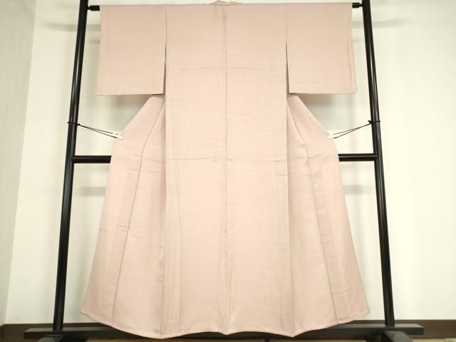平和屋着物 上質な色無地 単衣 横段地紋 薄柿色 正絹 DAAX3079az