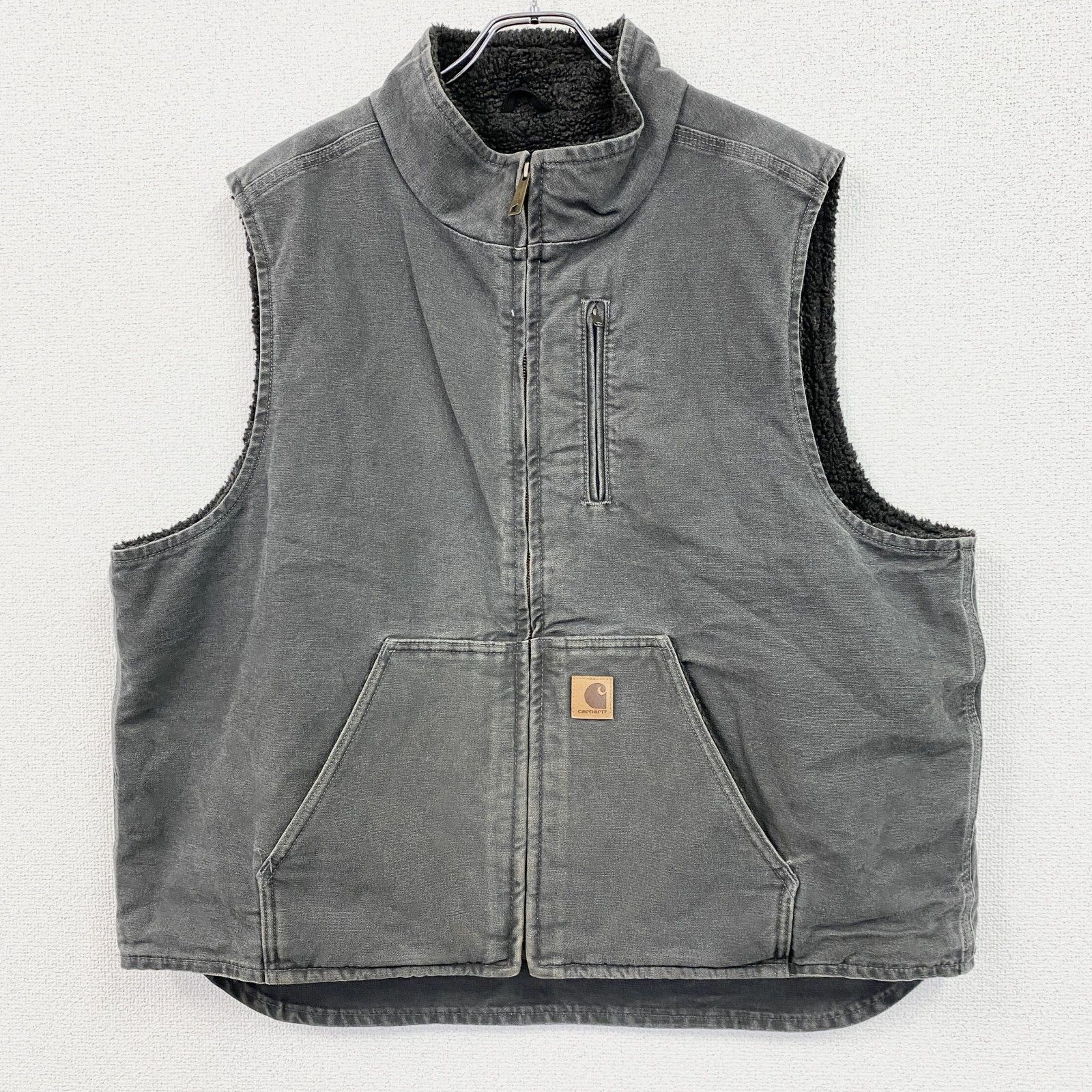 古着 used Carhartt カーハート ダックベスト 裏ボア ボアライナー グレー 2XLサイズ