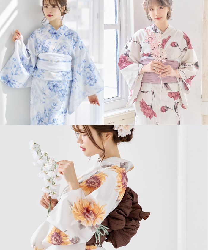 新品 レディース 4点セット 浴衣 向日葵 ひまわり 大判 花柄