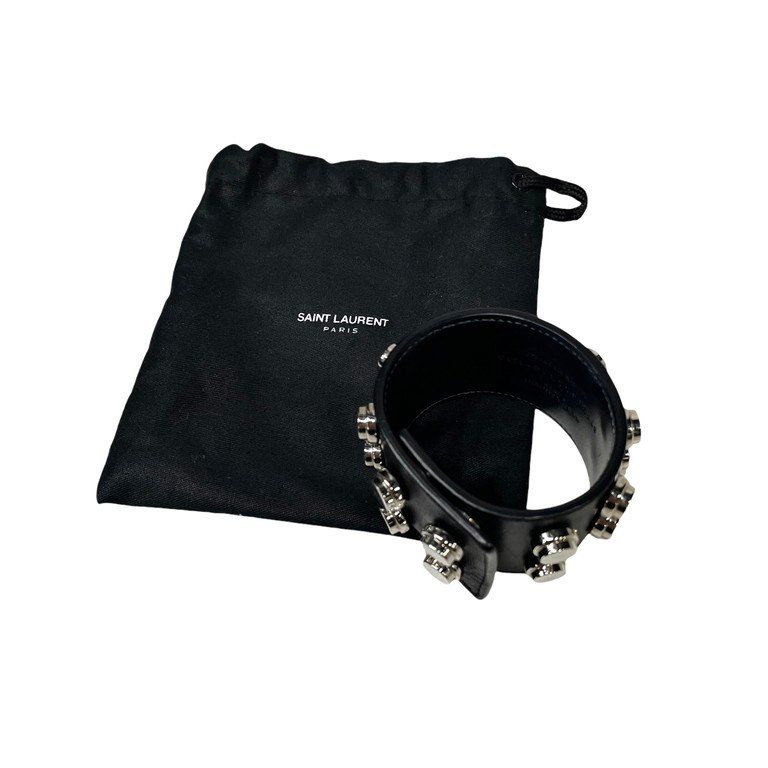 SAINT LAURENT スパイクブレスレット SAINT LAURENT PARIS カーフレザーダブルスパイクスタッズ