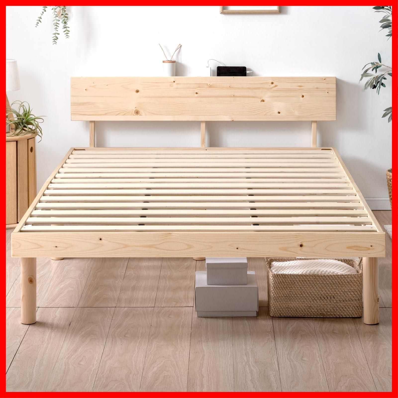 商品 シングルベッド 単品 フレーム ベッドフレーム すのこベッド 2口コンセント おしゃれ 宮棚 北欧パイン材使用 天然木 49600785 80457 シングル ベッド タンスのゲン