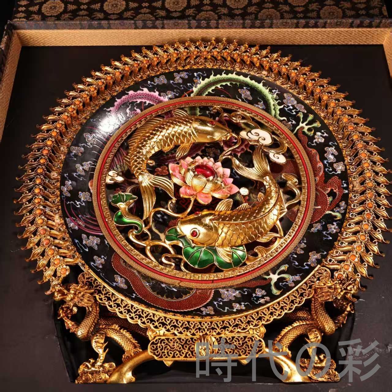 中国古美術 旧蔵 瓷器 描金双鶴盤 高浮彫 清代 陶磁器 古玩 唐物 中国古 時代物 装飾品 R07100131