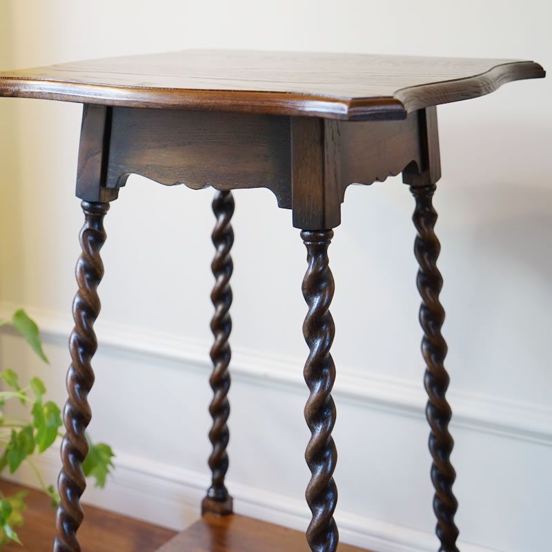 アンティーク家具調 花台 木製 ツイスト脚 サイドテーブル - メルカリ