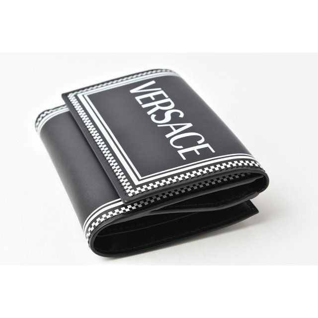 新品 ヴェルサーチ 財布 三つ折り VERSACE ロゴ ブラック/ホワイト
